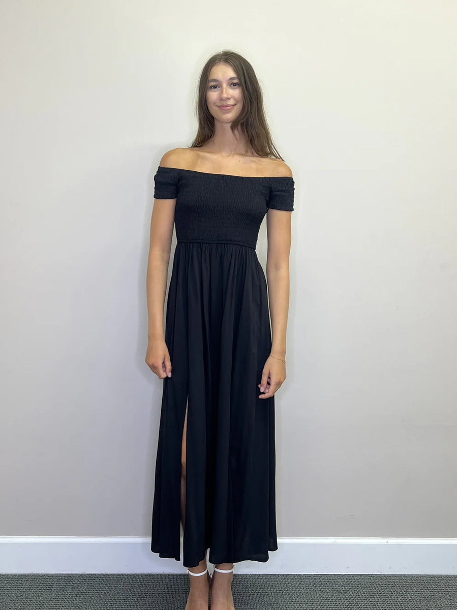 Smocked Off the Shoulder Maxi Dress  Mainstream Boutique of Morgan Hill